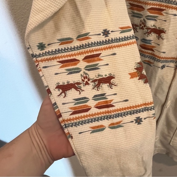 Art Unlimited size large vintage longline thermal button front Aztec design - Picture 3 of 7